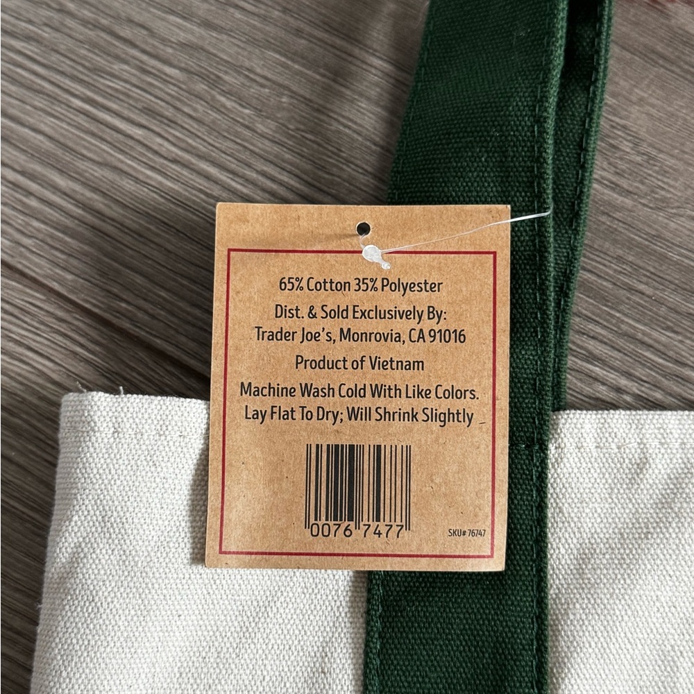 NWT Trader Joe’s Mini Canvas Tote Bag Brand New Dark Green w Red Logo - Picture 4 of 8